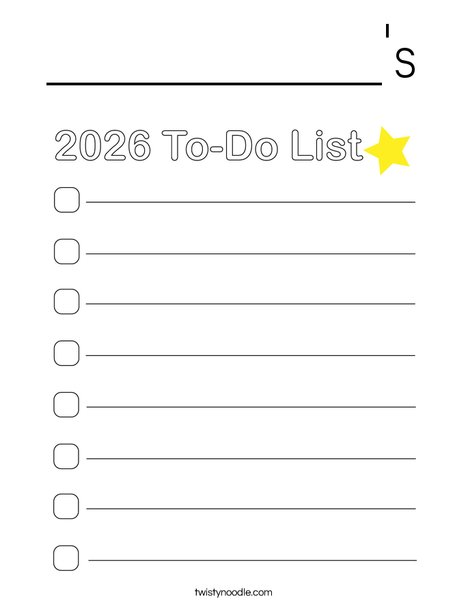 2026 To-Do List Coloring Page