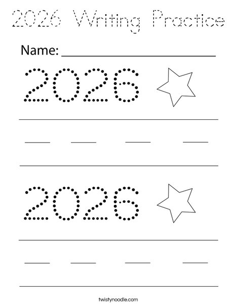 2026 Writing Practice Coloring Page