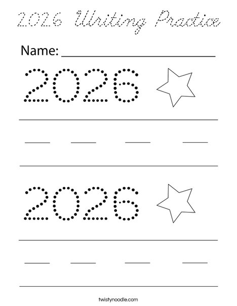 2026 Writing Practice Coloring Page