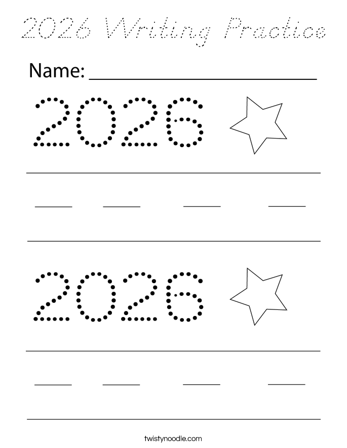 2026 Writing Practice Coloring Page