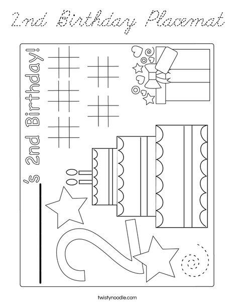 2nd Birthday Placemat Coloring Page