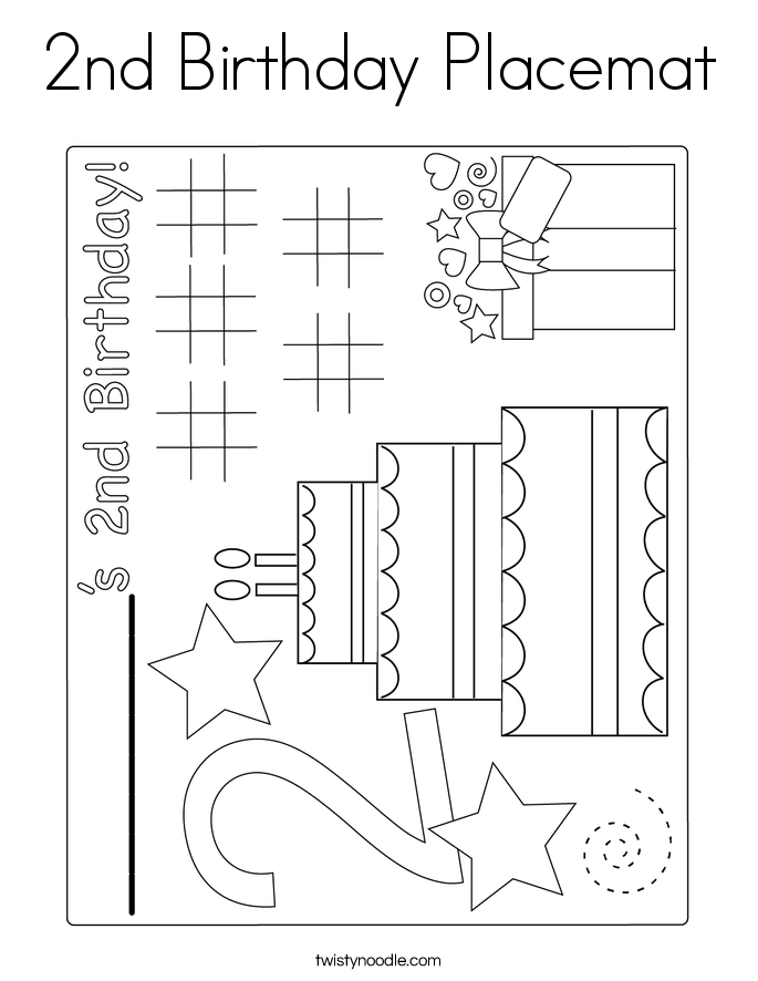 2nd Birthday Placemat Coloring Page