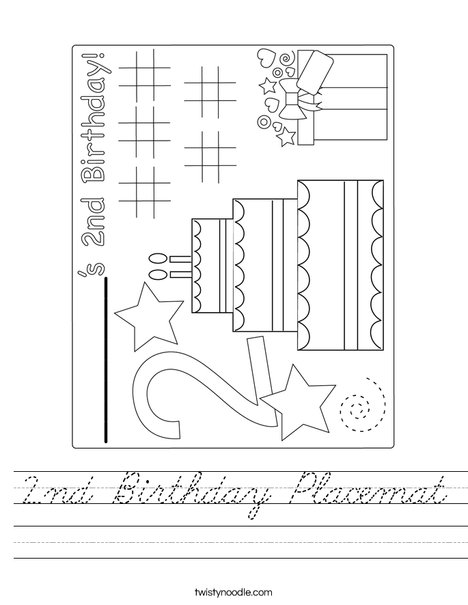 2nd Birthday Placemat Worksheet