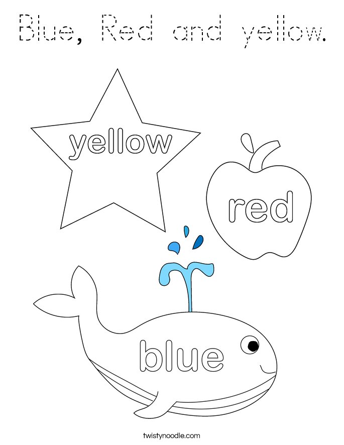 Blue, Red and yellow Coloring Page - Tracing - Twisty Noodle