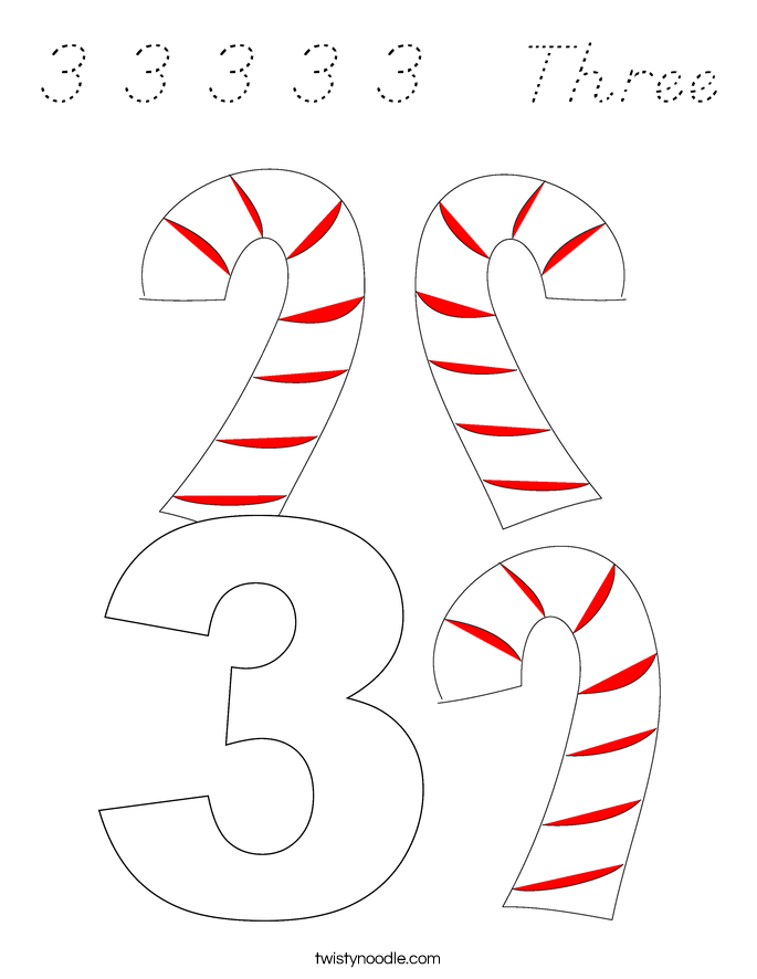 3 3 3 3 3   Three Coloring Page