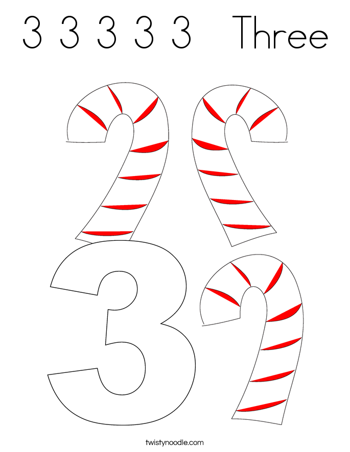 3 3 3 3 3   Three Coloring Page