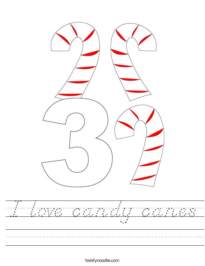 I love candy canes Worksheet - D'Nealian - Twisty Noodle