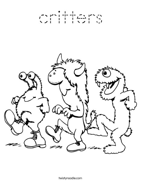 3 Monsters Walking Coloring Page