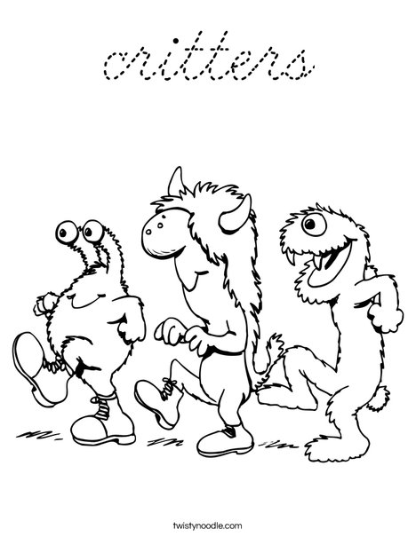 3 Monsters Walking Coloring Page