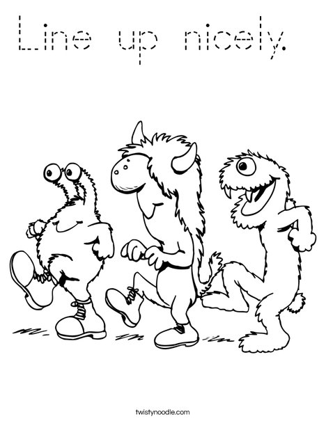3 Monsters Walking Coloring Page