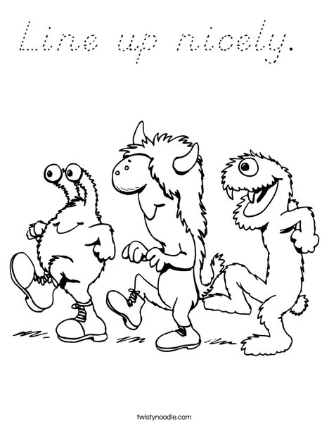 3 Monsters Walking Coloring Page
