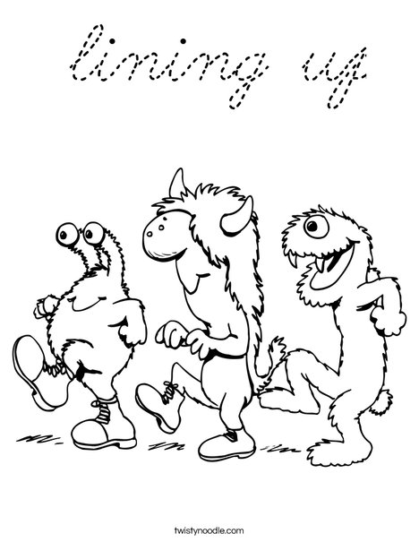 3 Monsters Walking Coloring Page