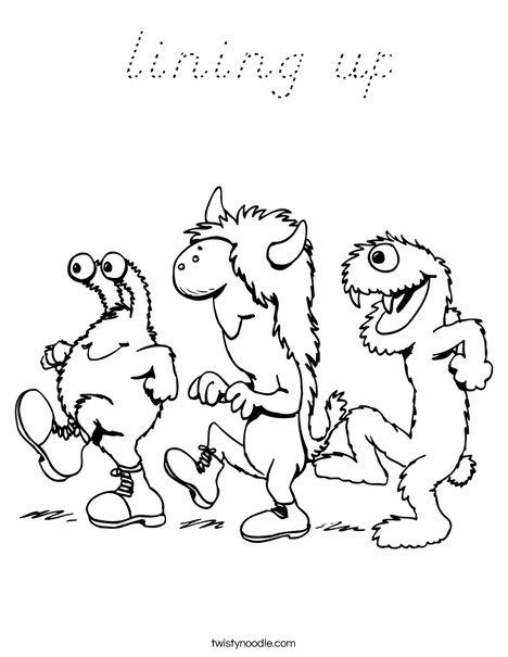 3 Monsters Walking Coloring Page