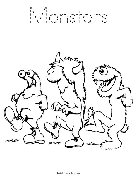 3 Monsters Walking Coloring Page