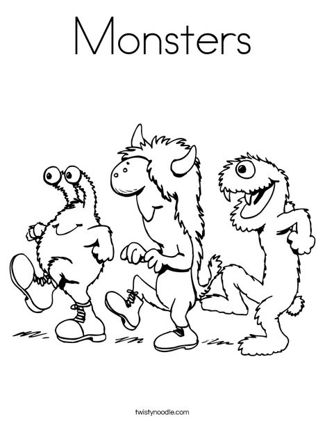 3 Monsters Walking Coloring Page