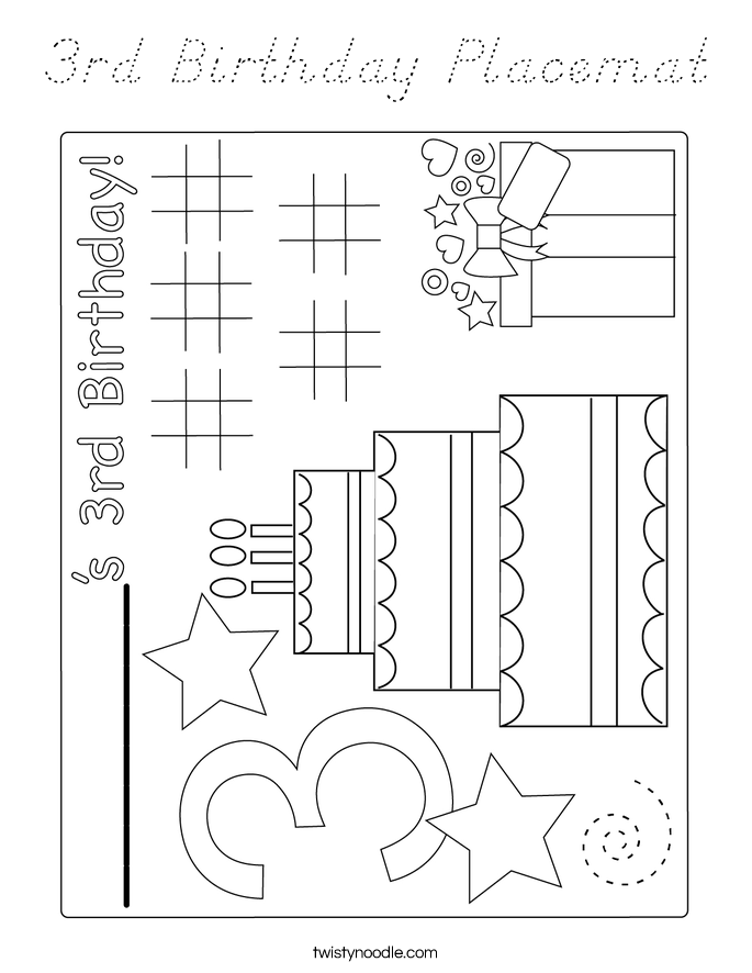 3rd Birthday Placemat Coloring Page