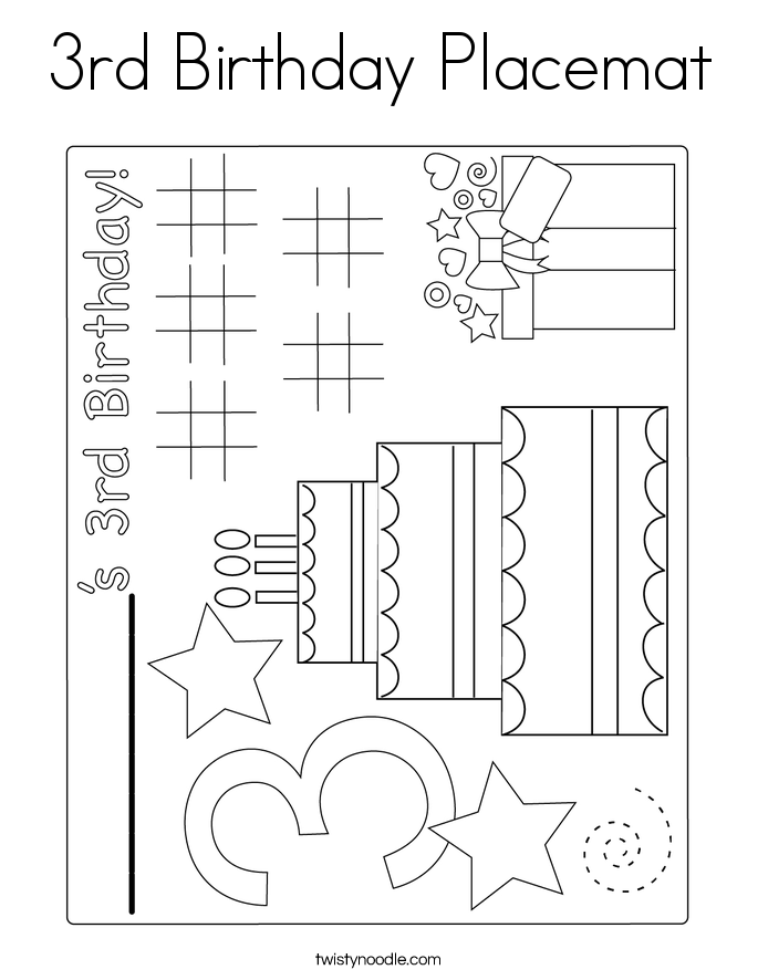 3rd Birthday Placemat Coloring Page
