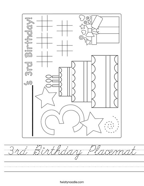 3rd Birthday Placemat Worksheet