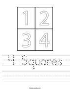 worksheet for kindergarten number 4 4 Squares Handwriting Sheet