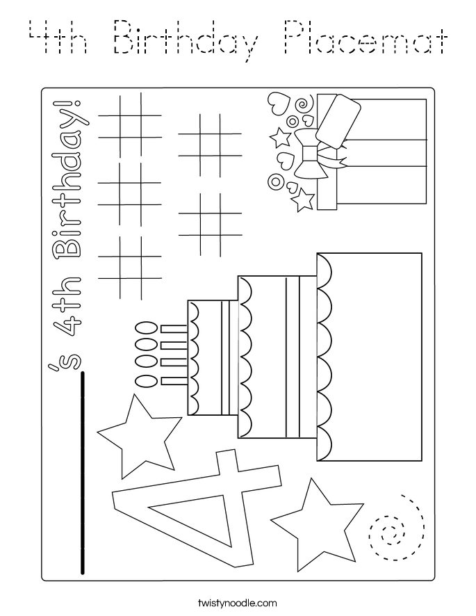 4th Birthday Placemat Coloring Page