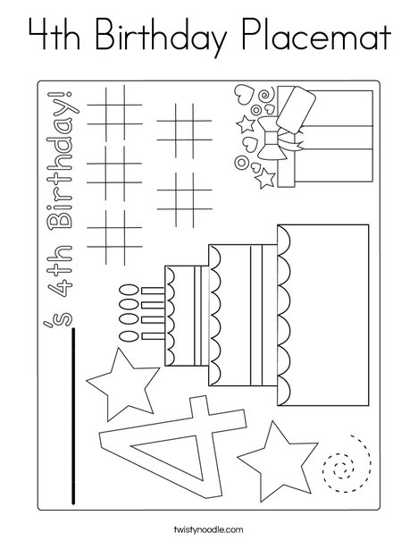 4th Birthday Placemat Coloring Page