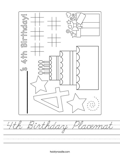 4th Birthday Placemat Worksheet