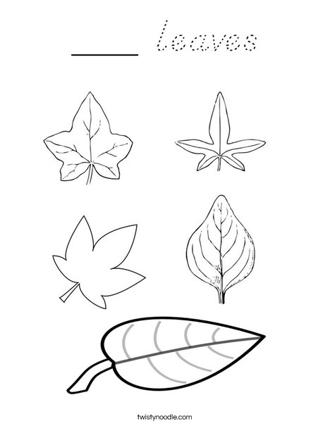 leaves Coloring Page - D'Nealian - Twisty Noodle