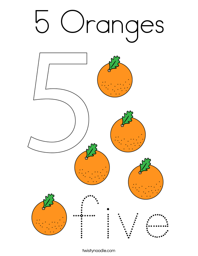 5 Oranges Coloring Page