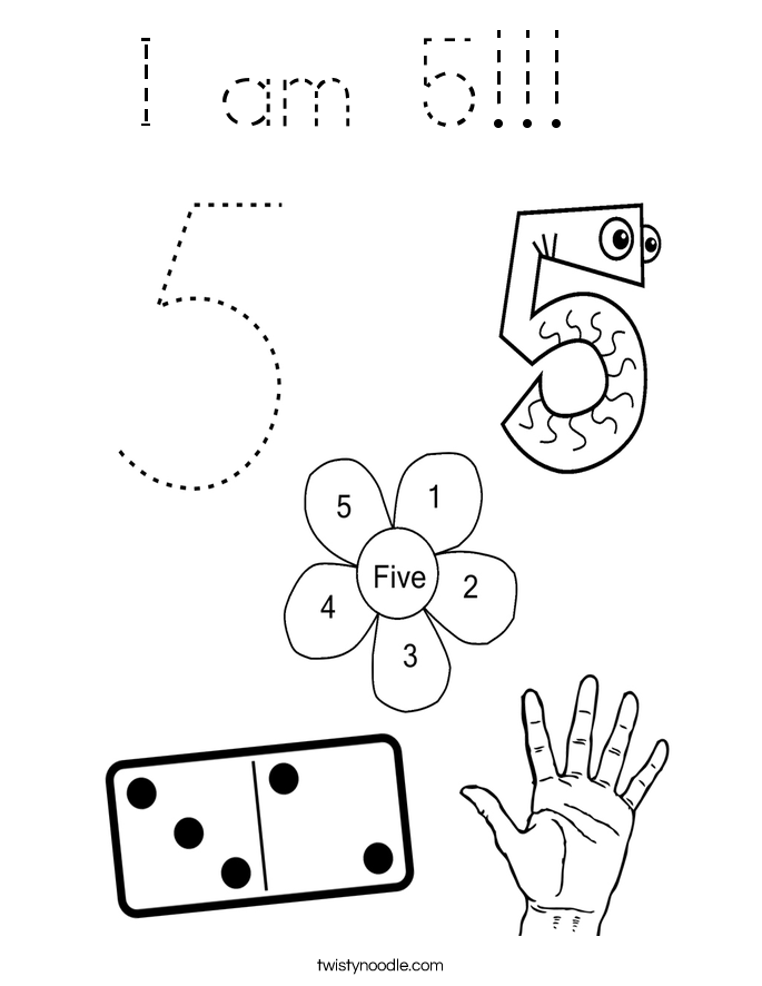 I am 5!!!  Coloring Page