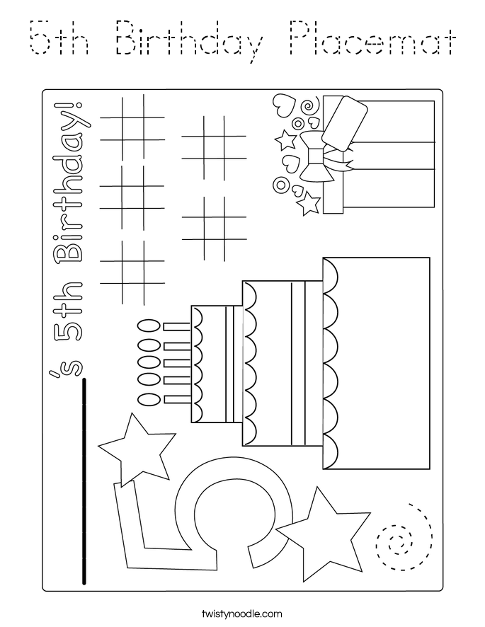 5th Birthday Placemat Coloring Page