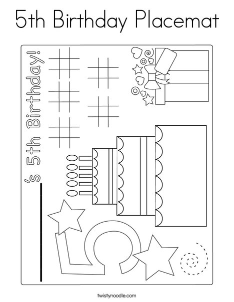 5th Birthday Placemat Coloring Page