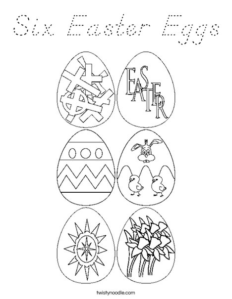 6 Easter Eggs Coloring Page