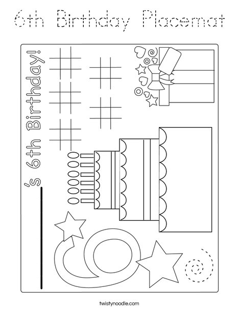 6th Birthday Placemat Coloring Page