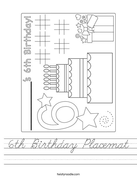 6th Birthday Placemat Worksheet