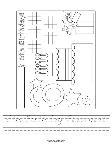 6th Birthday Placemat Worksheet