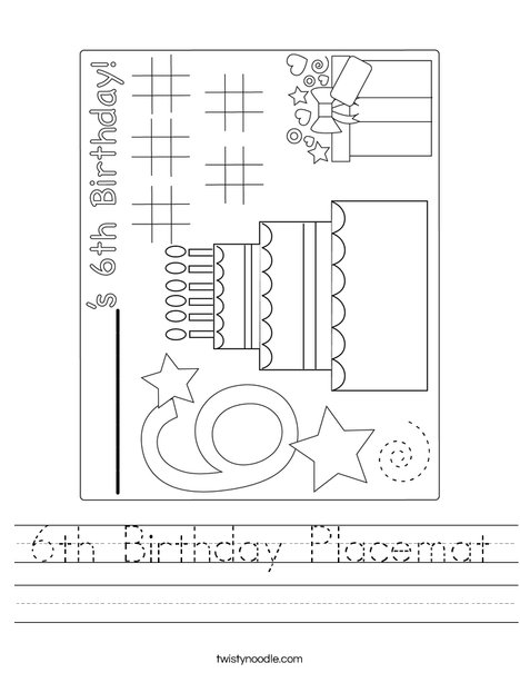 6th Birthday Placemat Worksheet