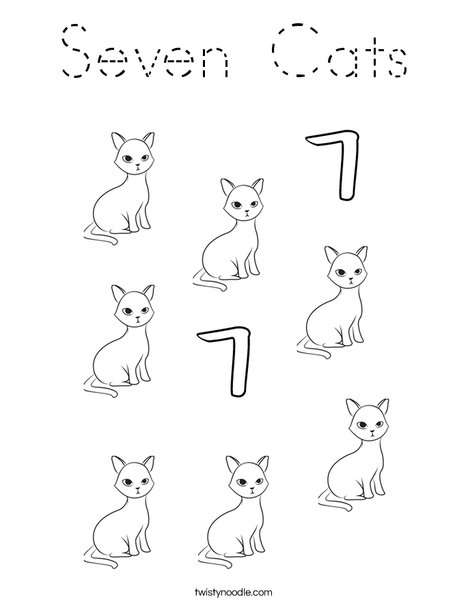 7 Cats Coloring Page