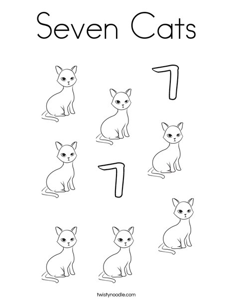 7 Cats Coloring Page