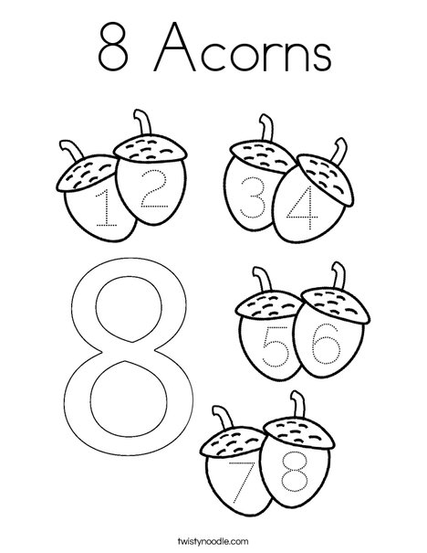 8 Acorns Coloring Page