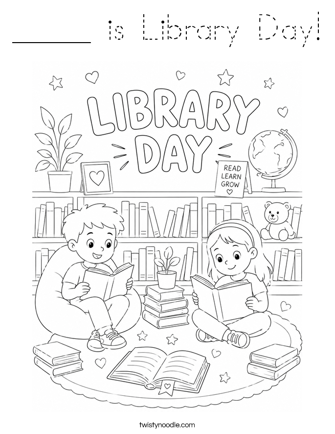 _____ is Library Day! Coloring Page