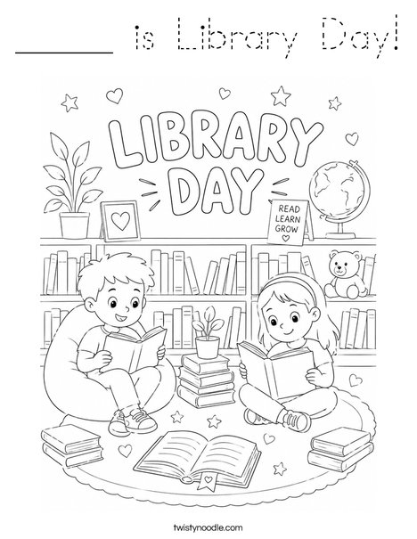 _____ is Library Day! Coloring Page