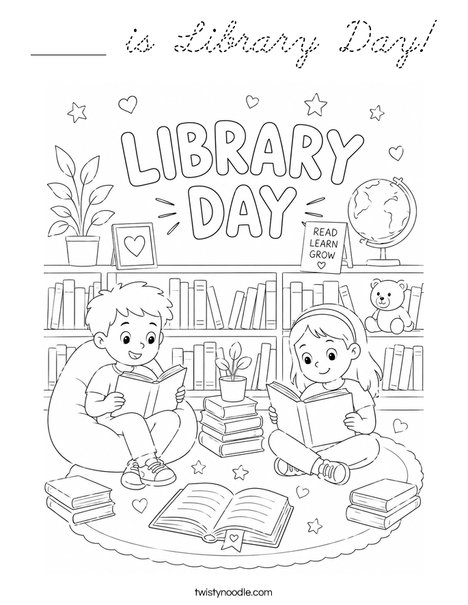 _____ is Library Day! Coloring Page