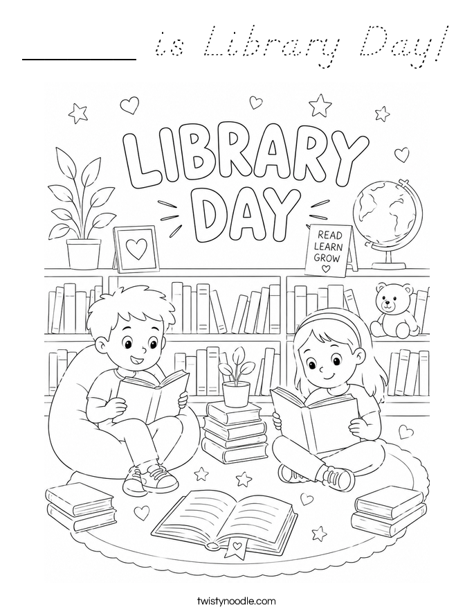 _____ is Library Day! Coloring Page