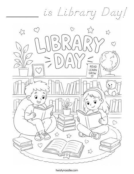 _____ is Library Day! Coloring Page