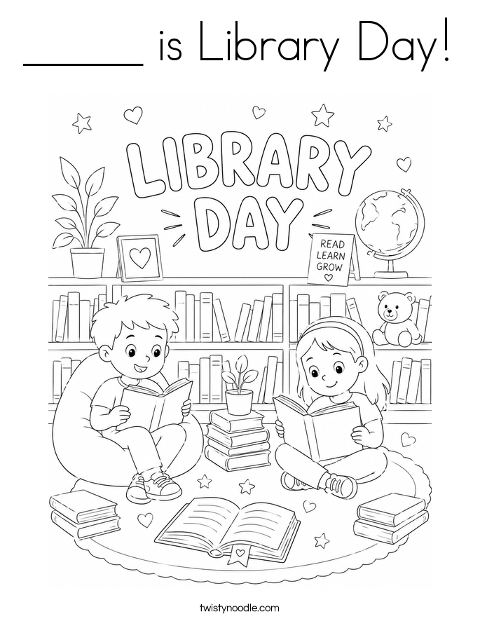 _____ is Library Day! Coloring Page