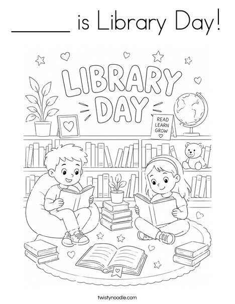 _____ is Library Day! Coloring Page