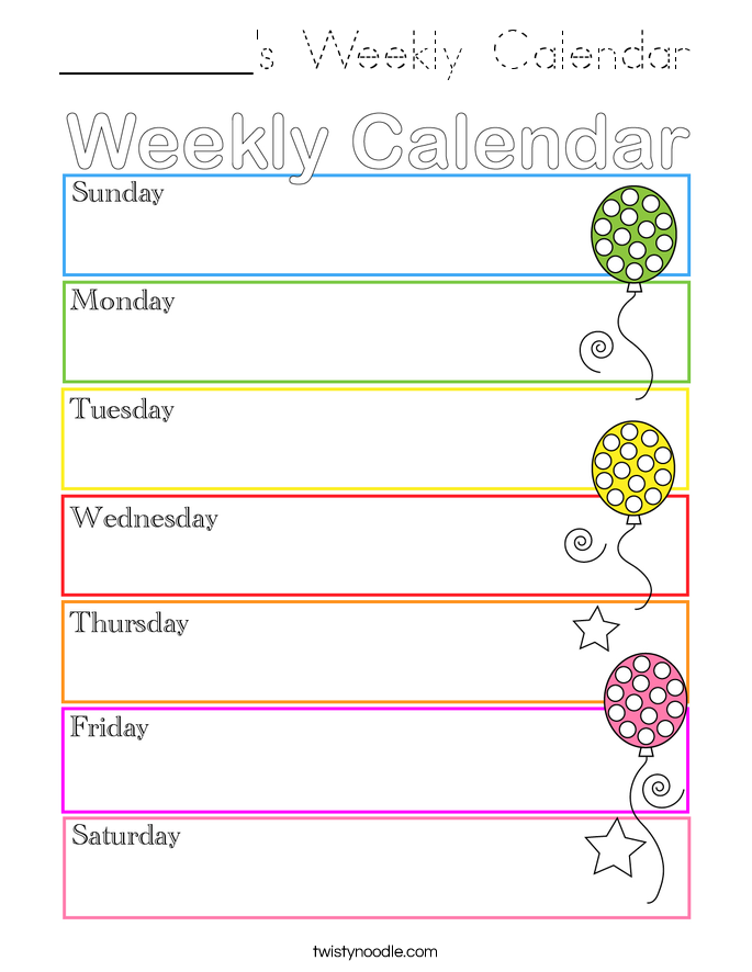 ________'s Weekly Calendar Coloring Page