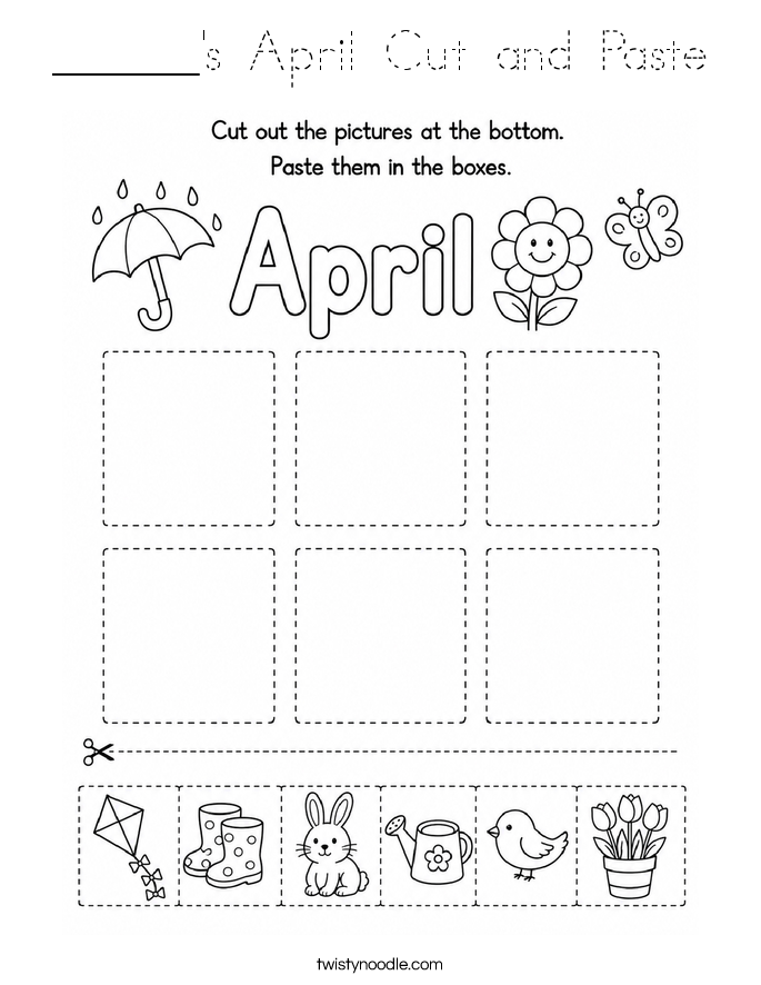 ______'s April Cut and Paste Coloring Page