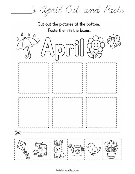 ______'s April Cut and Paste Coloring Page