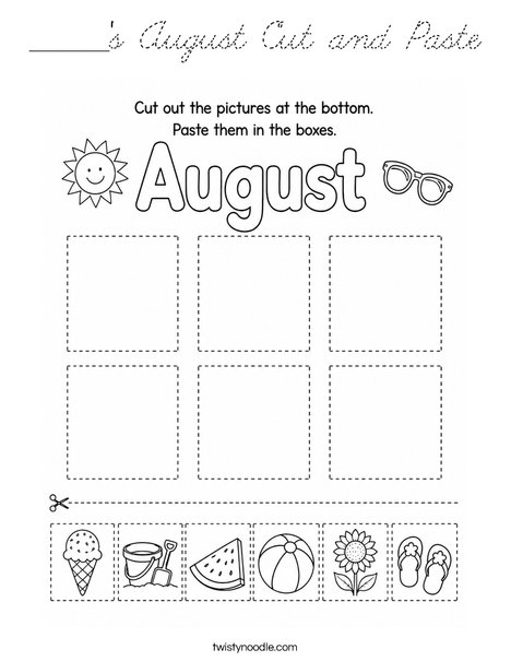 ______'s August Cut and Paste Coloring Page